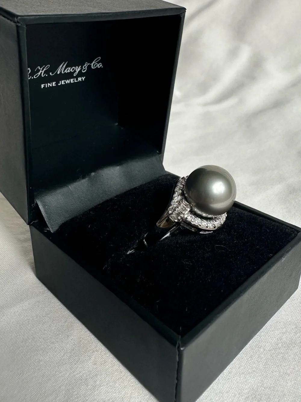 Cultured Tahitian Pearl 14k White Gold Diamond Ring,